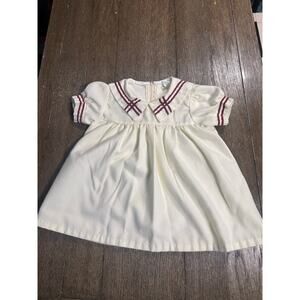 VTG 90s Toddler Girls Nautical Dress w/ Sailor’s Collar 3T White/Burgundy